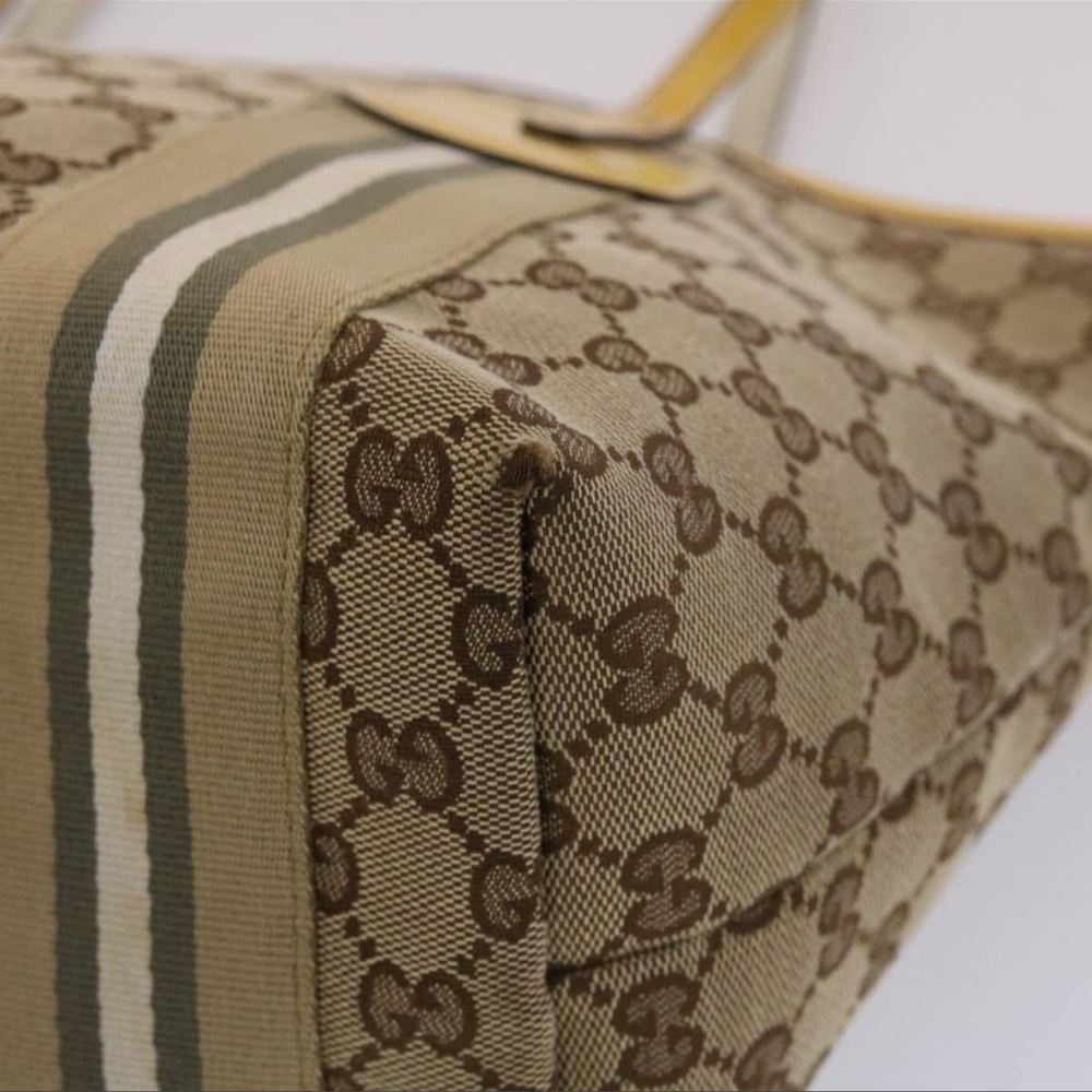 GUCCI GG Canvas Sherry Line Tote Bag Canvas Beige Yellow Khaki 211971 - Picture 9 of 16